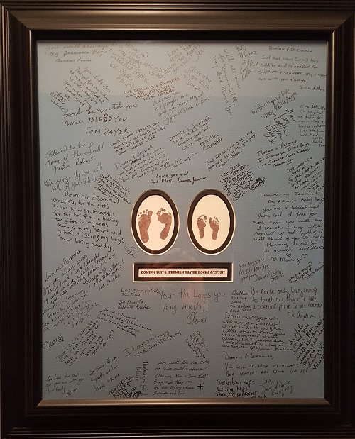 Memory frame with written messages.