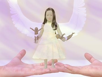 Angle holding two babies.